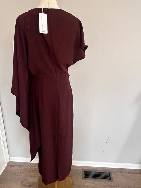 MANGO NWT one shoulder draped dress in burgundy maroon color - Picture 8 of 12